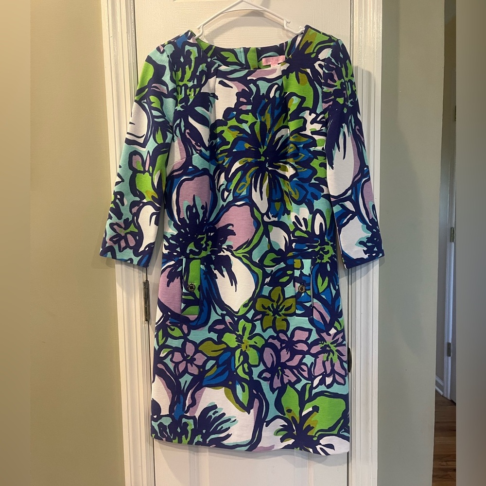Lilly Pulitzer Charlene Shift Dress in Spectrum Blue Lilac Cat Walk Size S bin7